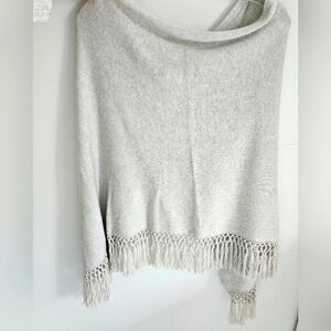 Lilly Pulitzer Cotton Light Gray Fringe Cape Poncho